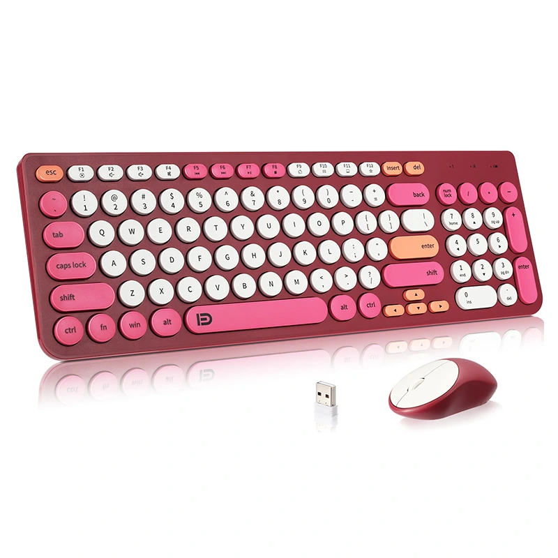 Wireless Keyboard and Mouse Combo with Round Keycaps 2.4GHz